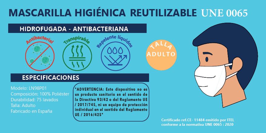 MASCARETA HIGIÈNICA REUTILITZABLE- Espacificació UNE0065